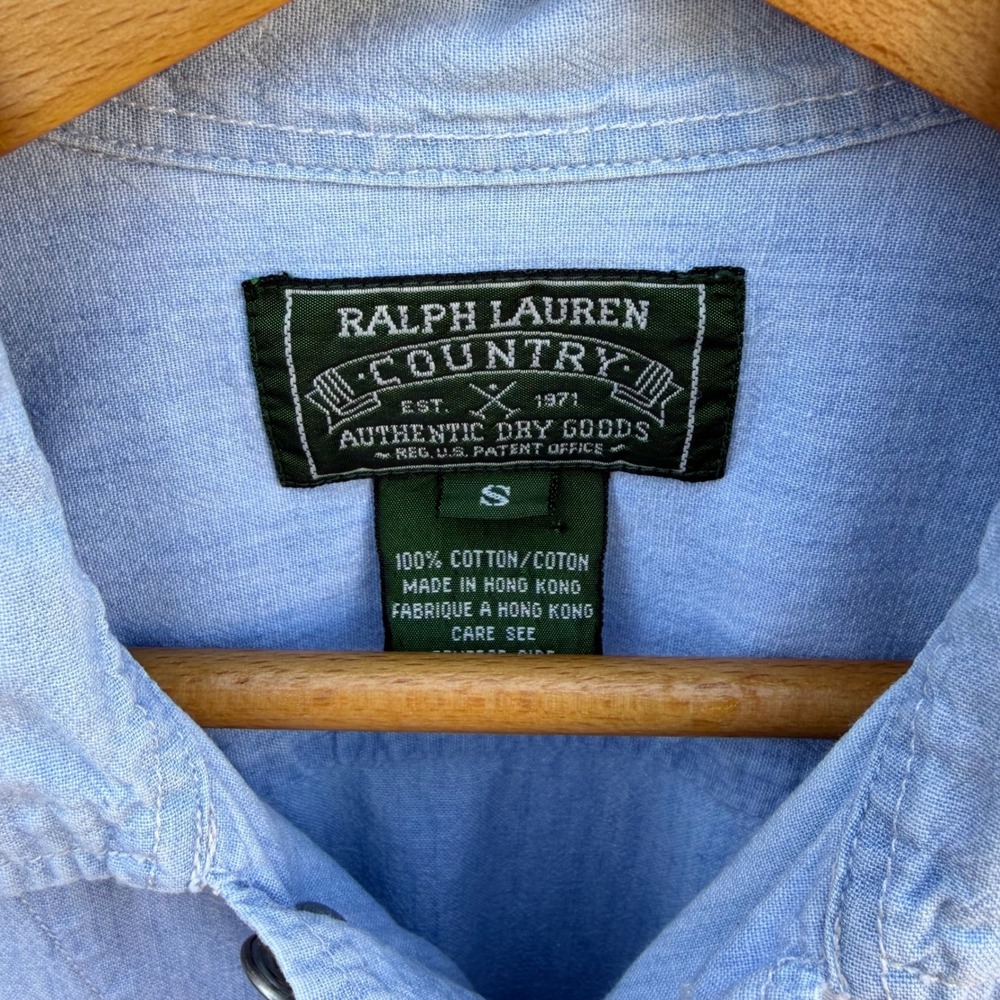 Ralph Lauren Country Mens Vintage S Blue Chambray Work Shirt Cotton Button Up - Picture 3 of 8